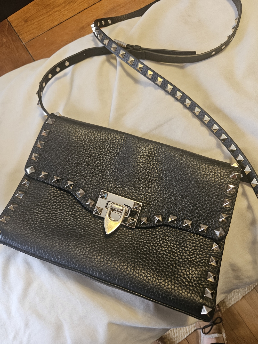 Valentino Black Pebbled Leather RockStud Crossbody